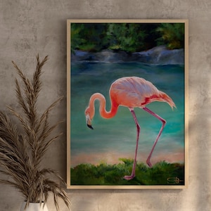 The Flamingo - Fine Art Print, Acrylic Flamingo Painting Print, Wall Art, Wildlife Painting