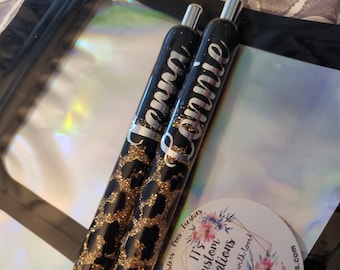 Personalized leopard glitter pen, leopard pen, leopard print pen, custom pens, ink joy pen, Glitter pen, glitter pens, refillable