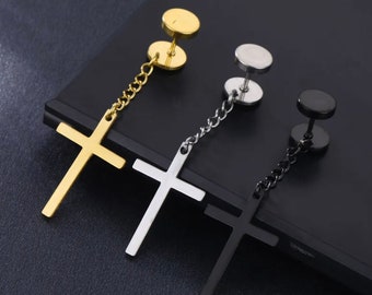 Cross Drop Earrings, Stainless Steel Drop Earrings, Mens Cross Earrings, Cross Earrings, Unisex Earrings