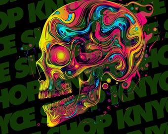 Psychedelic Skull PNG | Abstract Gothic Art, T-Shirt Design (Instant Download)