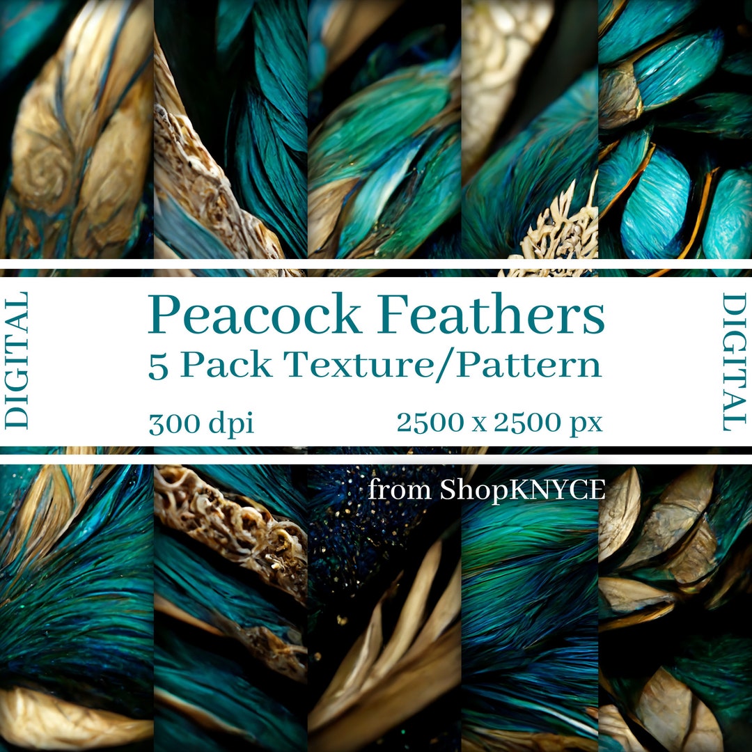 Royal Peacock Feather Texture | 5 PACK | Digital Download | Gold Glam ...
