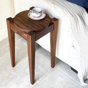 Small Walnut Side Table, Hardwood Nightstand, Solid Wood Round End Table, Walnut Wood Shaker Table, Handmade Indoor Plant Stand.