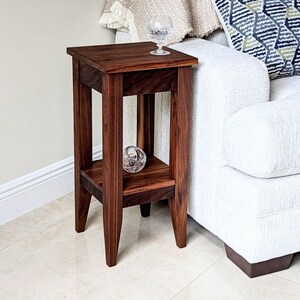 Walnut End Table with Storage, Small Wood Side Table, Square Nightstand, Living Room Sofa Table, Hardwood Plant Stand.