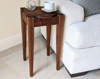 Small Walnut End Table, Wood Side Table, Round End Table, Walnut Shaker Table, Indoor Wood Plant Stand.