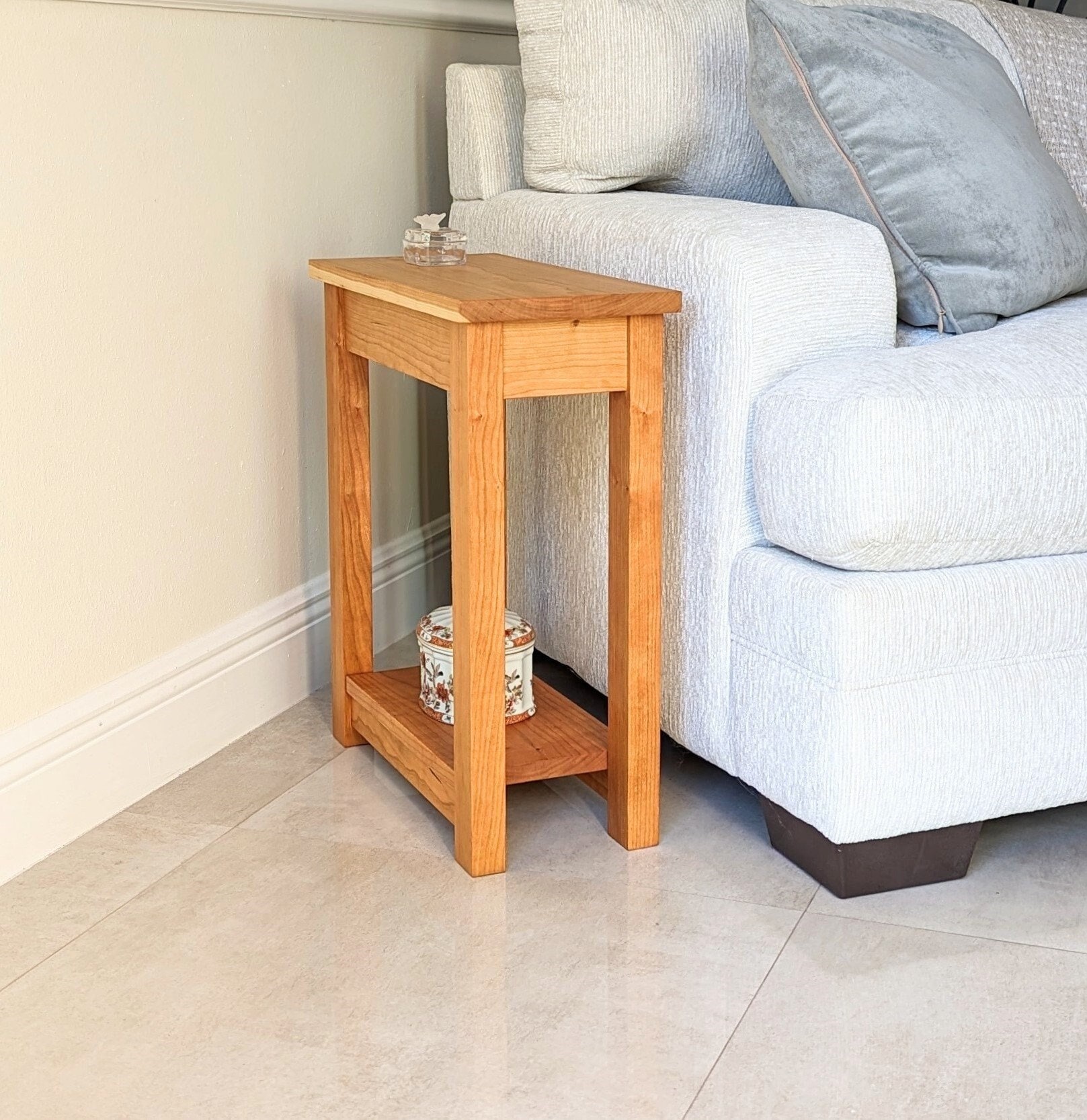 Small Cherry Wood End Table Narrow Side Table Slim Hardwood End