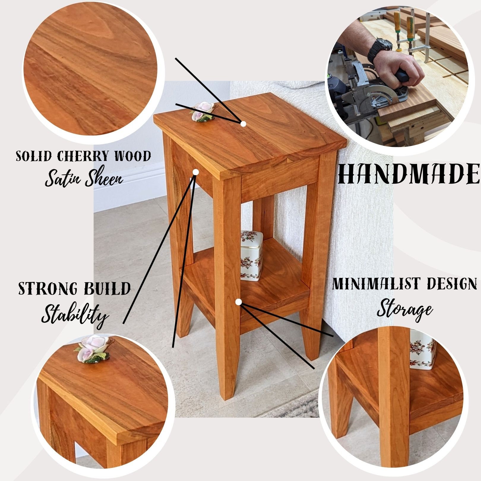 Small Wood Side Table Cherry Table Square End Table Sofa Etsy