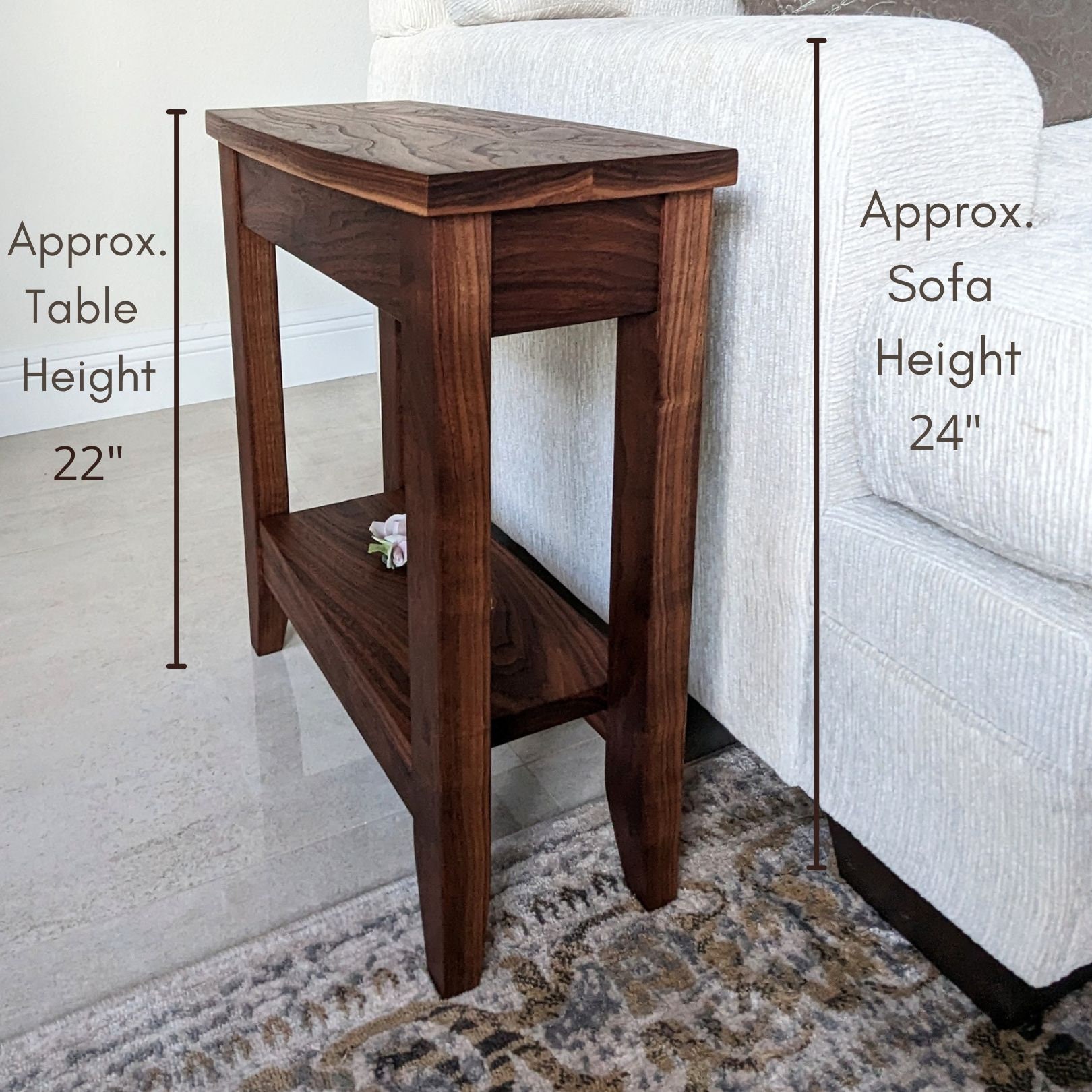 Small Walnut End Table With Storage, Narrow Wood Side Table, Slim