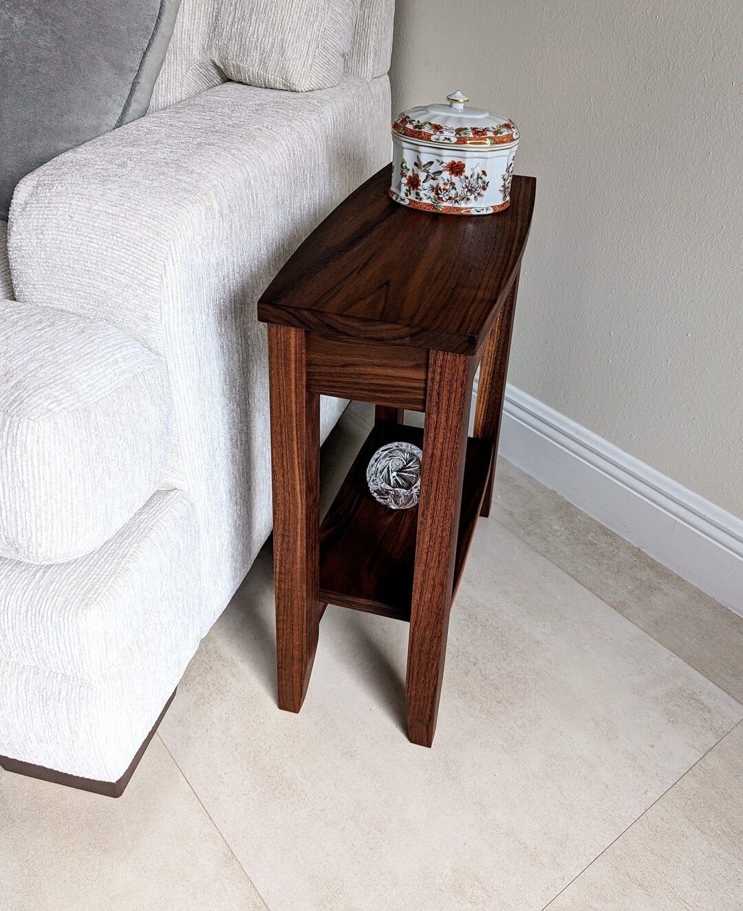Dark Walnut Side Table With Storage Narrow Walnut Living Room Etsy