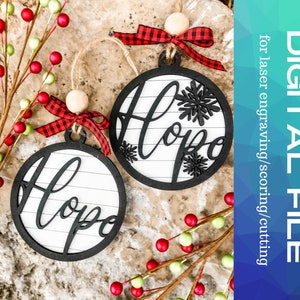 DIGITAL FILE, SVG, Farmhouse Shiplap Hope Ornament, cut/Engrave file for Laser, Glowforge-  front pieces x2 and plain shiplap backer.