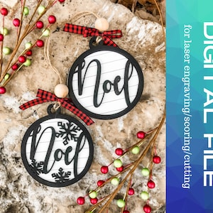 DIGITAL FILE, SVG, Farmhouse Shiplap Noel Ornament, cut/Engrave file for Laser, Glowforge-  front pieces x2 and plain shiplap backer.