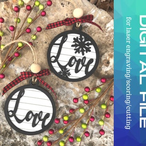 DIGITAL FILE, SVG, Farmhouse Shiplap Love Ornament, cut/Engrave file for Laser, Glowforge-  front pieces x2 and plain shiplap backer.