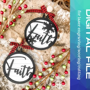 DIGITAL FILE, SVG, Farmhouse Shiplap Faith Ornament, cut/Engrave file for Laser, Glowforge-  front pieces x2 and plain shiplap backer.
