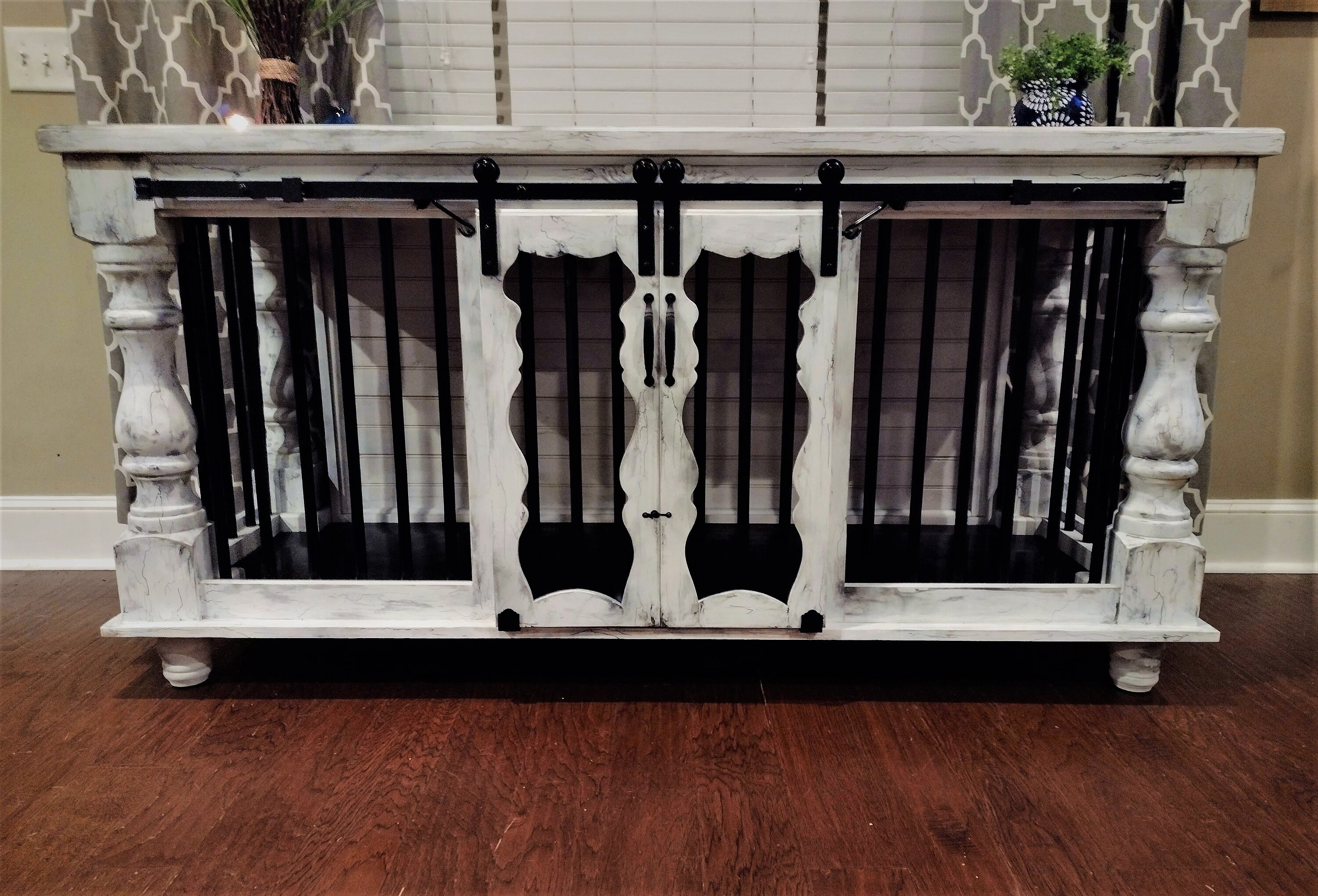 72 Handcrafted & Distressed Indoor Pet Credenza With Decorative