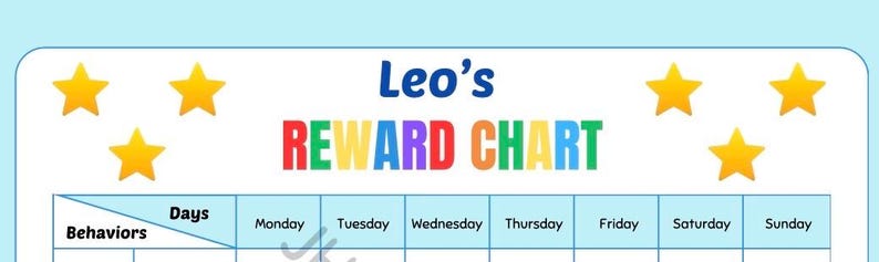 Reward Chart Lettering Behavior & Chore Tracker - Printable Kids Reward Chart - Instant ...