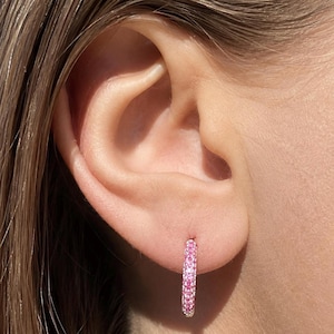 Pendientes de aro de rubí, aros pequeños y delicados de 9 mm, pendientes de piedra natal de julio, regalo para ella.