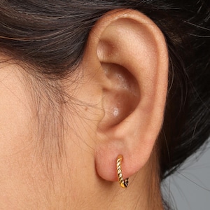 14k Gold Rope Hoop Earring: Twisted Cable Cartilage Hoops