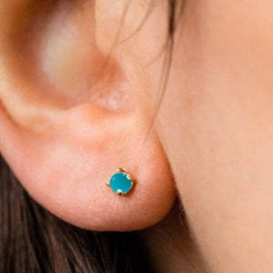 14k Gold Mini Turquoise Studs: December Birthstone Earrings