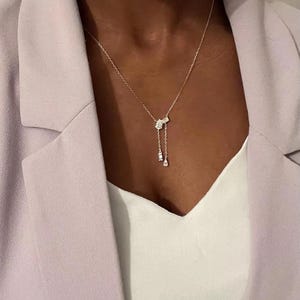Dainty Moissanite Lariat Necklace: Sterling Silver/14k Gold Y Drop Chain