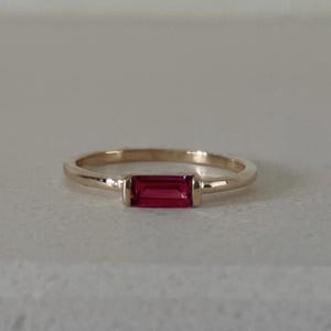 Ruby Baguette Ring: 14K Solid Gold/Sterling Silver, July Birthstone Stacking Ring