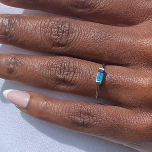 London Blue Topaz Baguette Ring: December Birthstone Gift for Her, 14K Solid Gold/Sterling Silver Jewelery