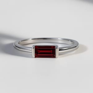 Garnet Baguette Ring – Natural January Birthstone Ring, Sterling Silver Garnet Ring, Gold Garnet Ring, Minimalist Jewelry,  Gift for Her