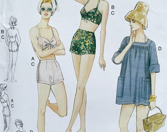 Vintage Vogue Pattern V9255 60s Design Misses Bra, Shorts and Cover Up, Size 6-22, Uncut, Home Dressmaking and Sewing