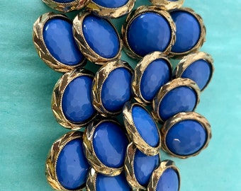 Vintage Deadstock Blue and Gold Buttons, Round Buttons, Multifaceted, 2cm Across, Fashion, Dressmaking Sewing, 1980s, 80s