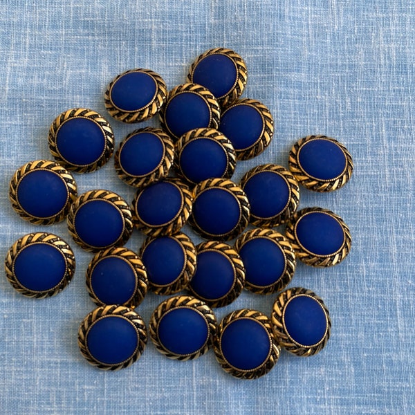 Vintage Blue and Gold Buttons, Navy Blue and Braided Gold Chain Detail, Round Button, Circular, Shank, Womenswear, Dressmaking, 2cm Across