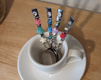 Beaded Demitasse Coffee Spoons, Small Espresso Spoon, Mini Tea Spoon, Turkish Tea Spoon, Wire Wrapped Spoon, Spring Decor, Easter Decor