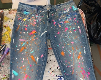 【COLOR iN ID】hand painting jeans Hand-painted Jeans Women's Sunflowers, Art Gift, Trendy