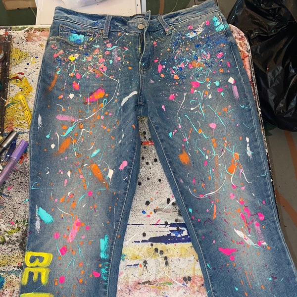 Splatter Paint Jeans Etsy