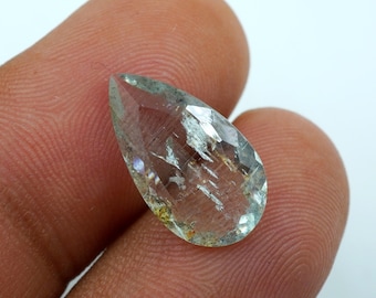 Gemma naturale sfaccettata a forma di pera di acquamarina da 17×10×4 mm per la creazione e la progettazione di gioielli