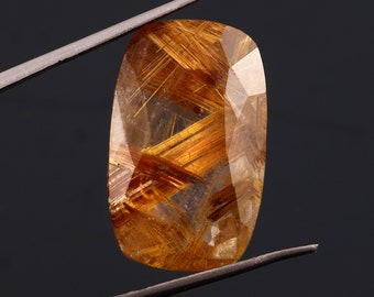 Golden Rutile Quartz Gemstone: Cushion Cut Loose Stone, 29 Carat