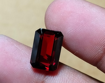 Red Garnet Gemstone: Faceted Octagon Emerald Cut, 8x12mm