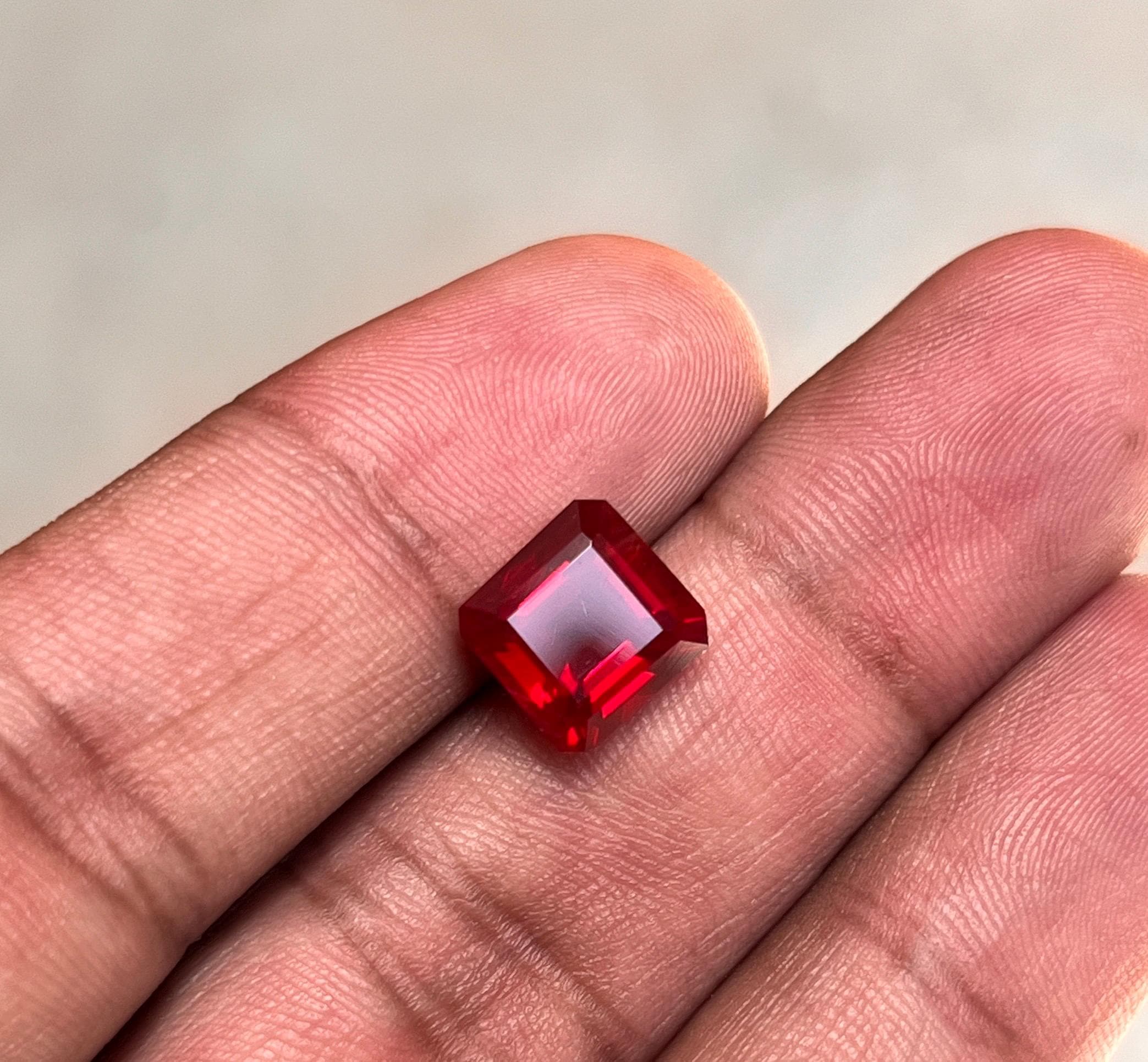 Natural Red Andesine Labradorite Gemstone Faceted Asscher Cut