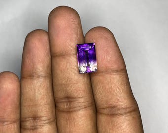 天然バイオカラーアメジストルチルファセットルースバゲットジェムストーンジュエリー製作用14x9x7 MM。