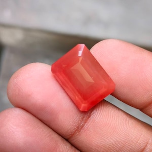 Orange Red andesine labradorite faceted octagon gemstone for jewelry making, plagioclase fledspar, handmade gift 12x17x9 mm