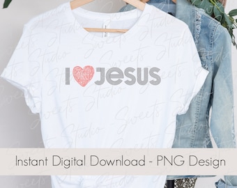 I Corazón Jesús PNG / Diseño Digital Descargar / Sublimación / Amo a Jesús / Corazón de Cuerda / Letras Modernas / Boho Chic / Cristiano / Dios