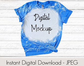 Bleached T-Shirt, Mockup, Gildan Softstyle Heather Royal Blue, Adult Size, Lay flat Mockup, Digital T-Shirt Mockup G 64000, G 640