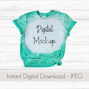 Bleached T-Shirt, Mockup, Gildan Softstyle Heather Sea Foam Green, Adult Size, Lay flat Mockup, Digital T-Shirt Mockup G 64000, G 640