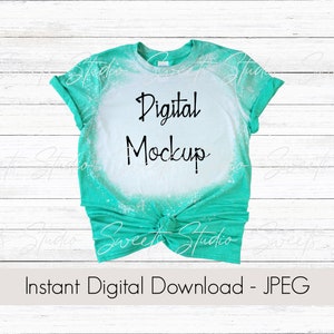 Bleached T-Shirt, Mockup, Gildan Softstyle Heather Sea Foam Green, Adult Size, Lay flat Mockup, Digital T-Shirt Mockup G 64000, G 640