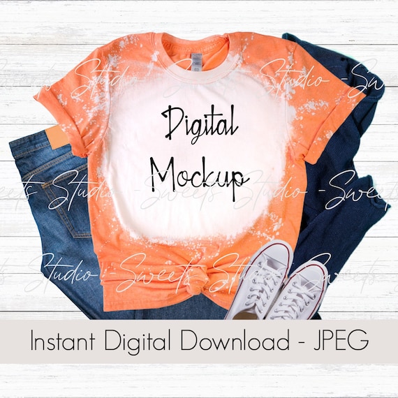 Bleached T shirt Mockup Gildan Softstyle Heather Orange
