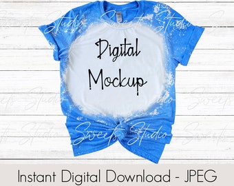Bleached T-Shirt, Mockup, Gildan Softstyle Heather Royal Blue, Adult Size, Lay flat Mockup, Digital T-Shirt Mockup G 64000, G 640