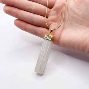 Gold Selenite Crystal Pendant with Gold Chain Necklace