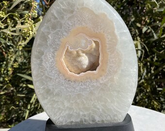 Polished Brazilian Agate Crystal Flame with Druzy with all natural colors