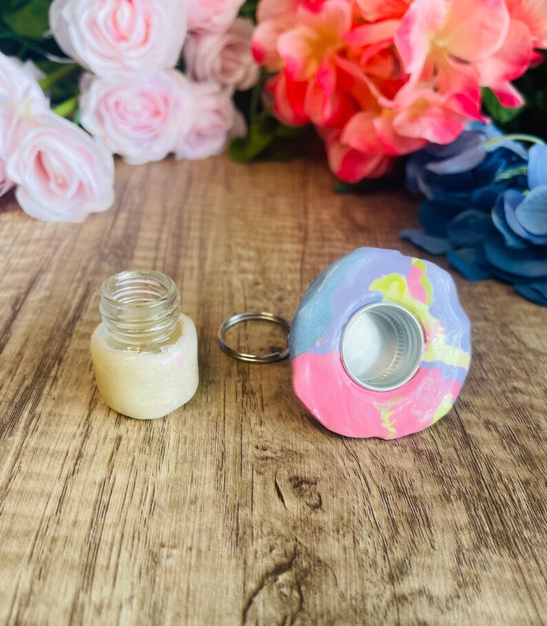 Trippy Pastel Pearl Mushroom Polymer Clay Stash Jar Keychain 420 Stoner