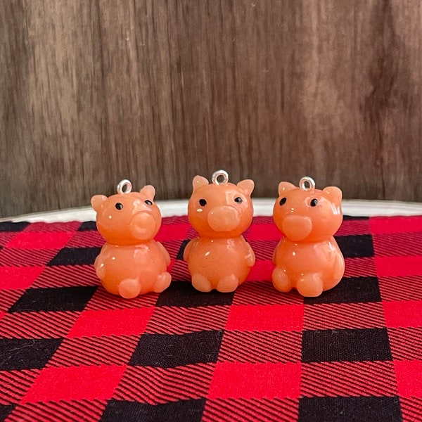 Little peach piggy polymer clay charm