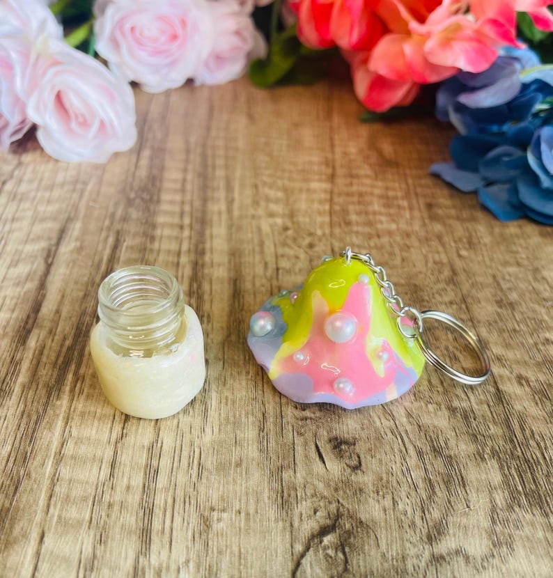 Trippy Pastel Pearl Mushroom Polymer Clay Stash Jar Keychain 420 Stoner