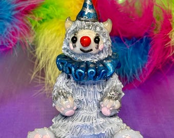 Blizzard the Yeti Clown desk buddy, one of a kind polymer clay figurine