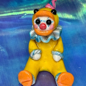 Squeak the Rubber Ducky Clown desk buddy, one of a kind polymer clay figurine
